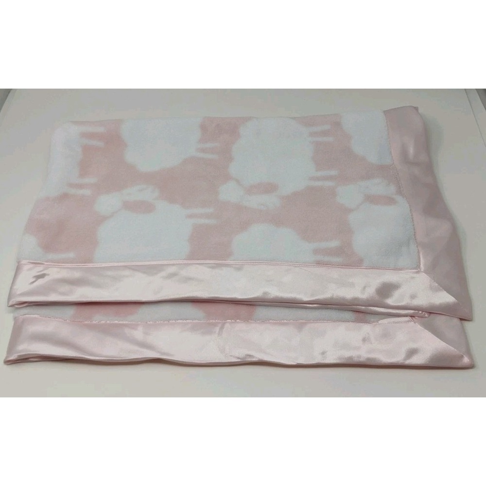 Nordstrom Baby‎ Blanket Pink White Sheep Lamb Satin Trim Edges Lovey 28" x 38"